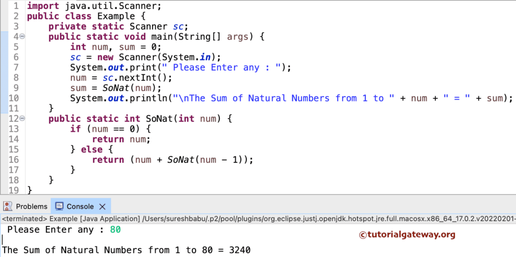 Java Program to find Sum of N Natural Numbers using Recursion