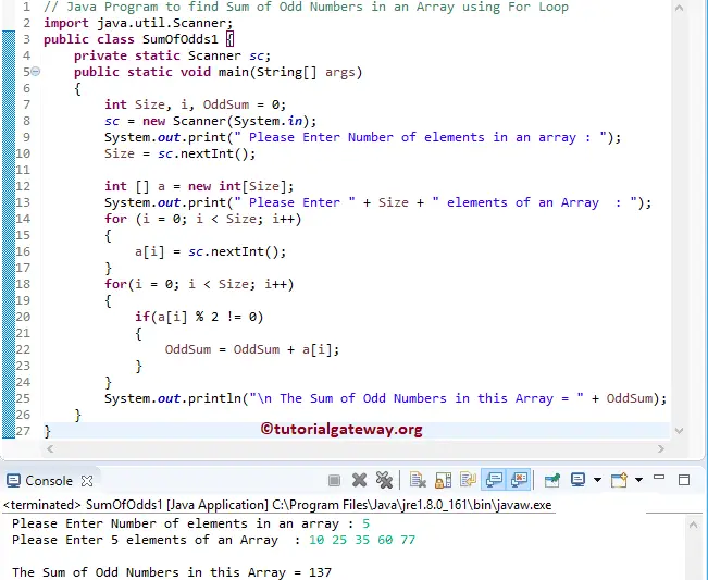 Java Program to find Sum of Odd Numbers in an Array 1