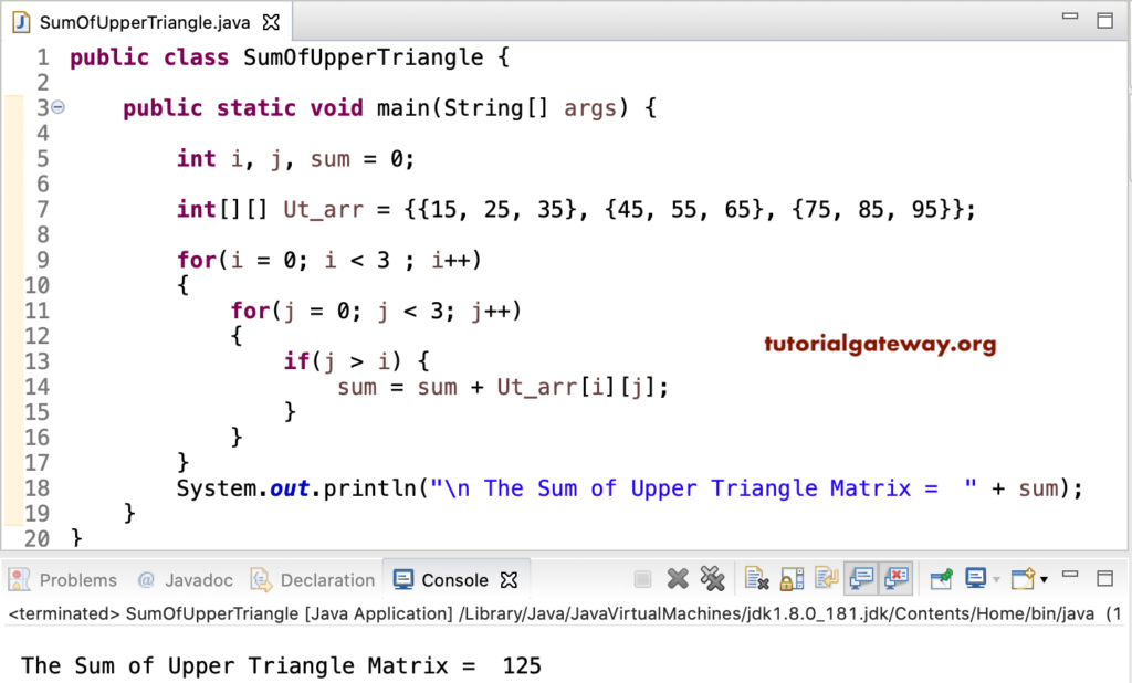 Java Program to find the Sum of the Matrix Upper Triangle 1