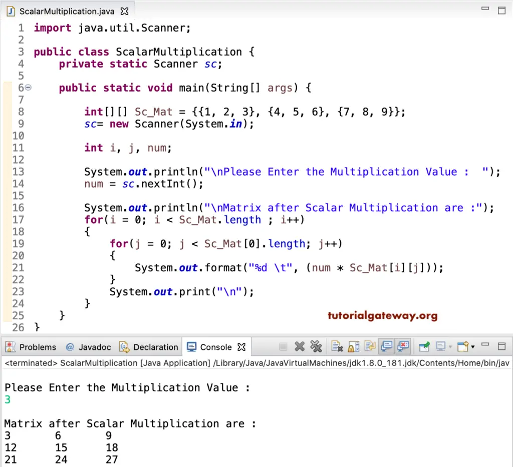 Java Scalar Matrix Multiplication Program 1