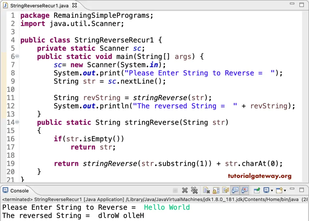 Java String Reverse Program using Recursion
