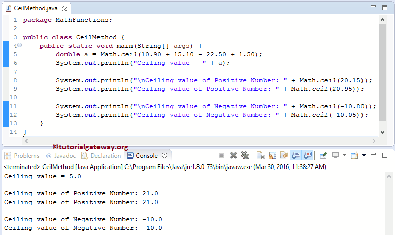 Java ceil Function 1