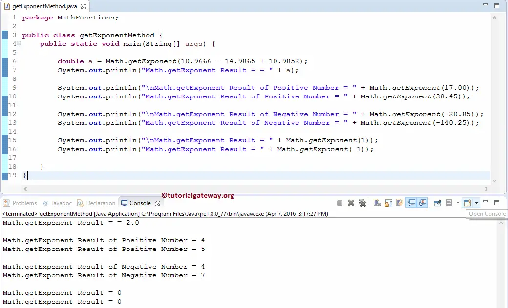 Java getExponent Function 1