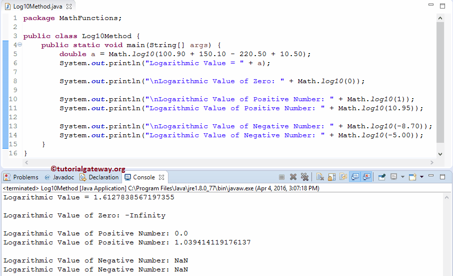 Java log10 Function 1