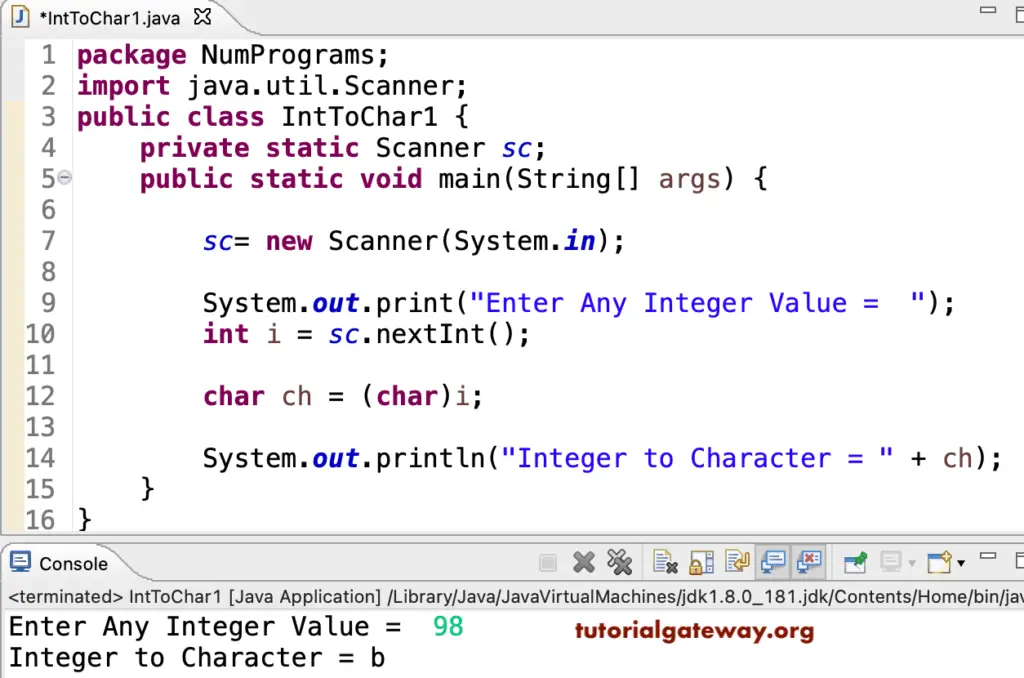 Java program to Convert Int to Char