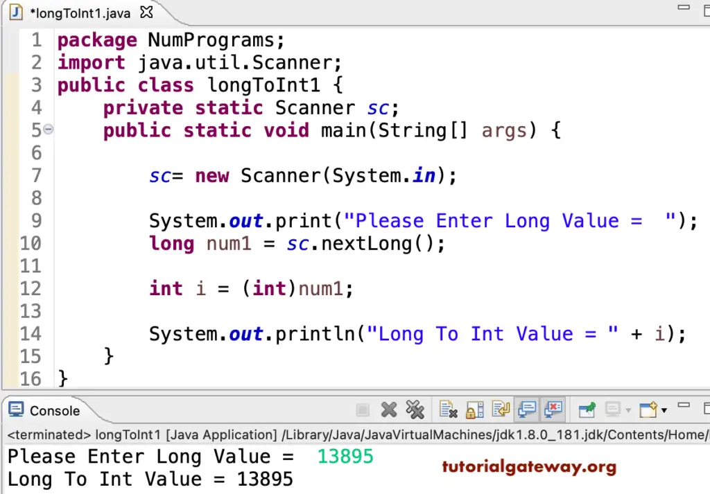 Java program to Convert Long to Int