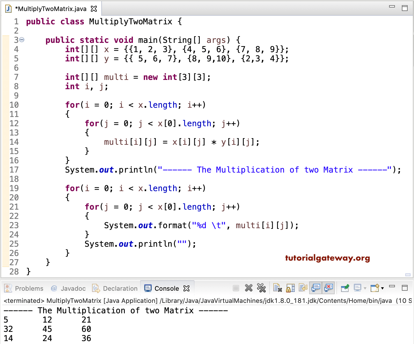 Java program to Multiply two Matrices 1