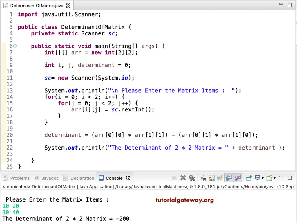 Java program to find Determinant of a Matrix 1