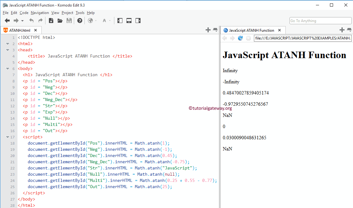 JavaScript ATANH Example