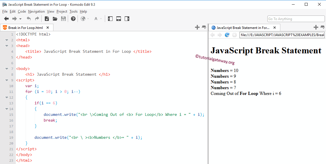JavaScript Break Statement 1