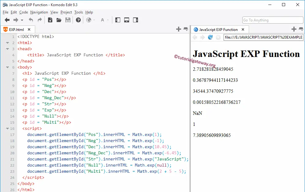 JavaScript EXP Example
