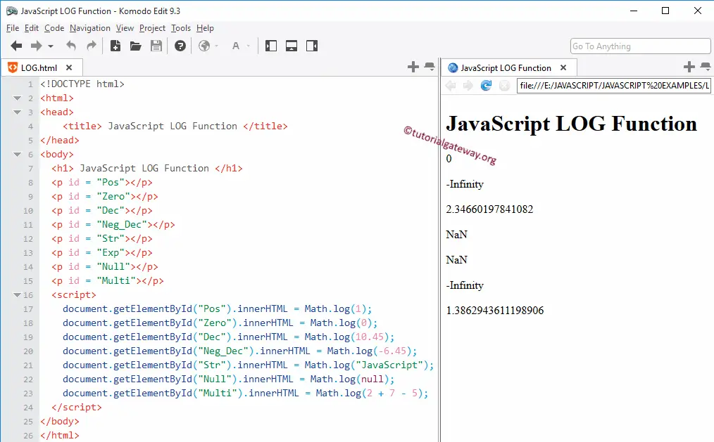 JavaScript LOG Function Example