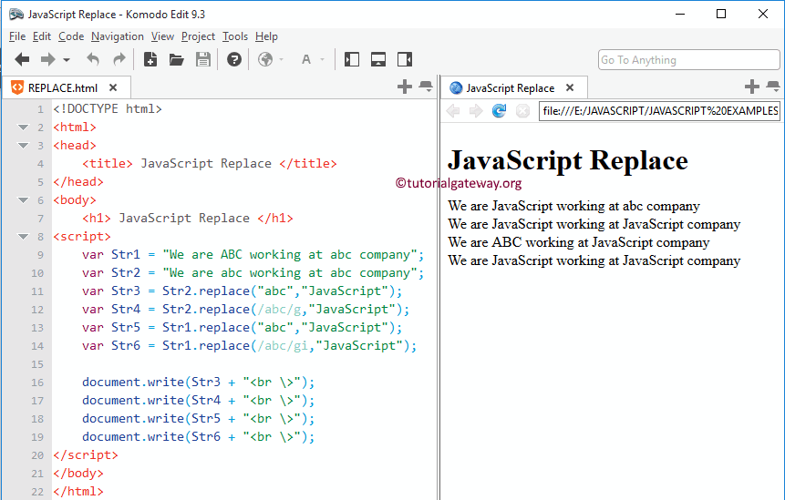 JavaScript REPLACE Example