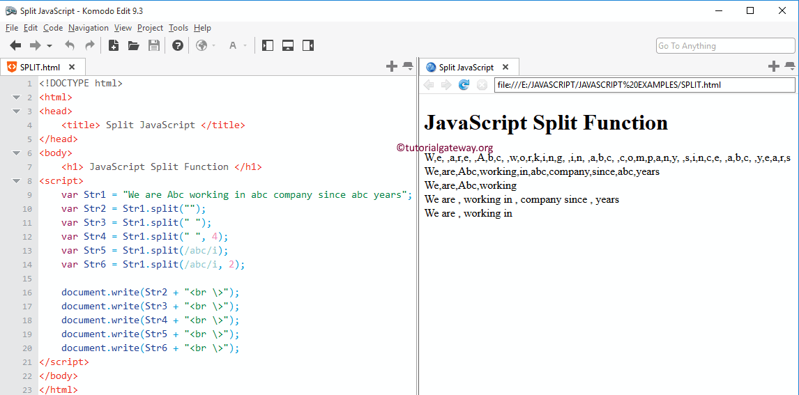JavaScript SPLIT String Function