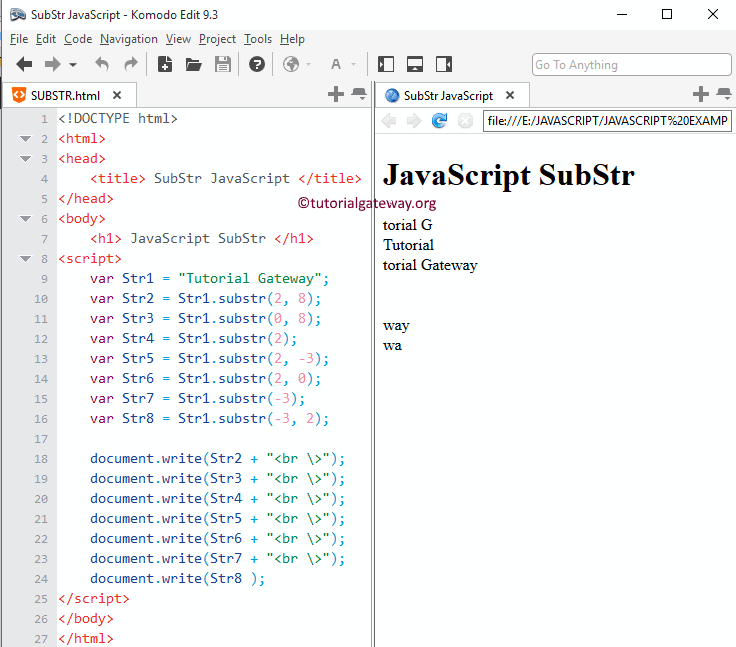 JavaScript SUBSTR Function