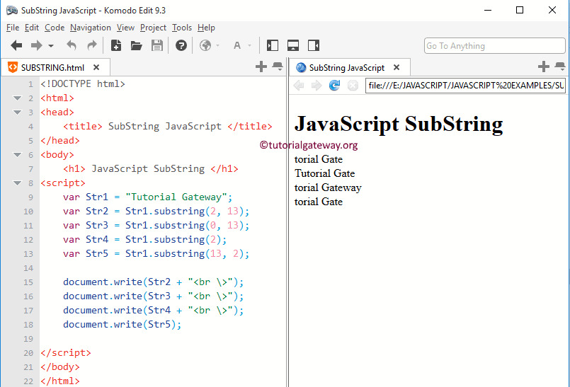 JavaScript SUBSTRING Function