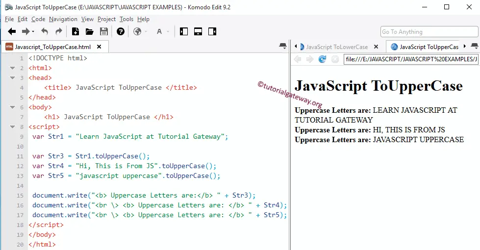 JavaScript toUpperCase Example