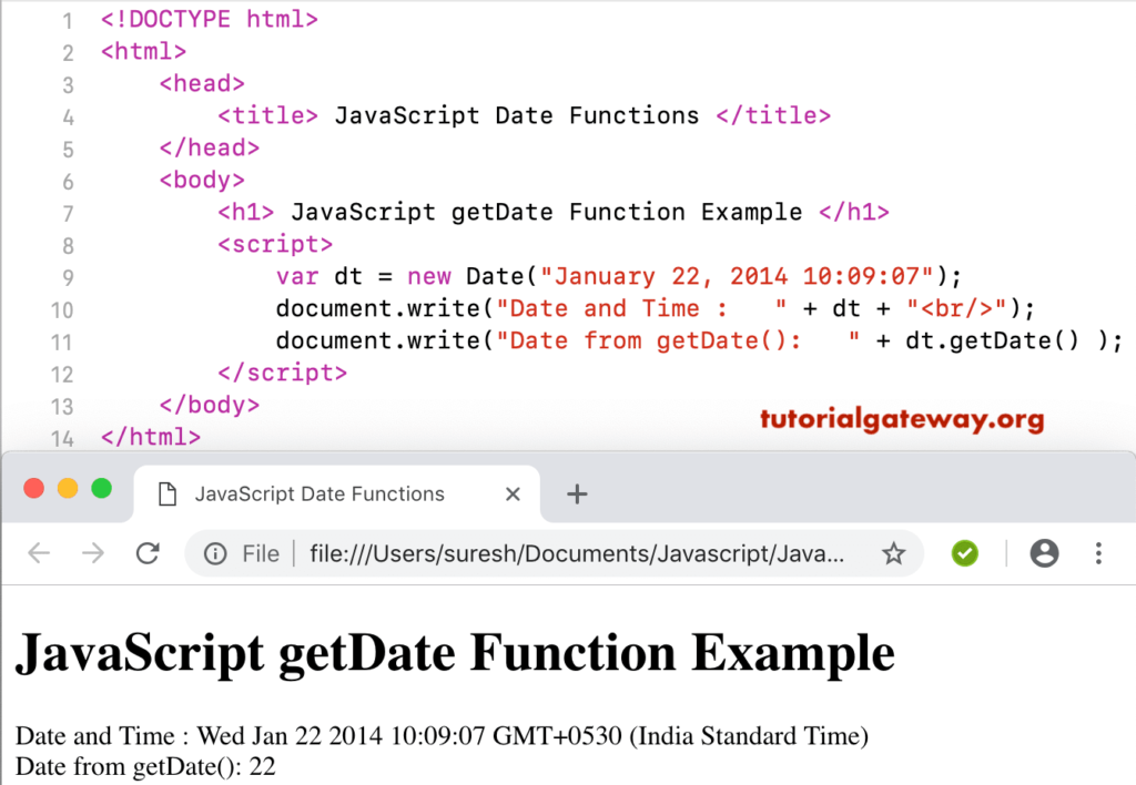 JavaScript getDate Function Example