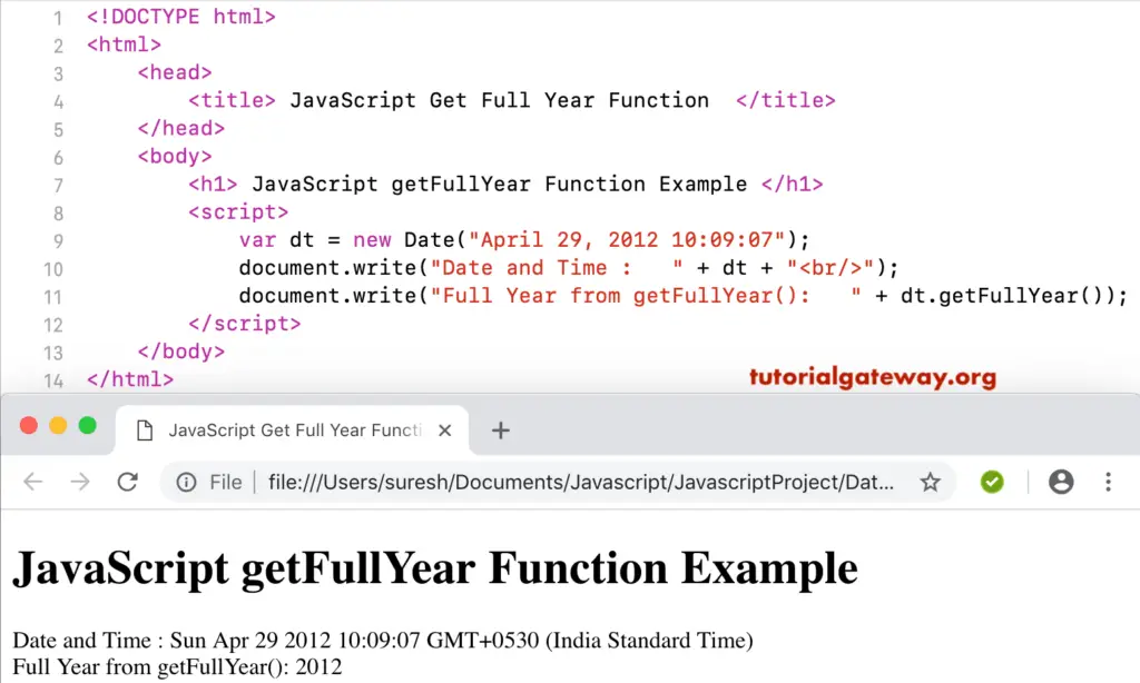 JavaScript getFullYear Example