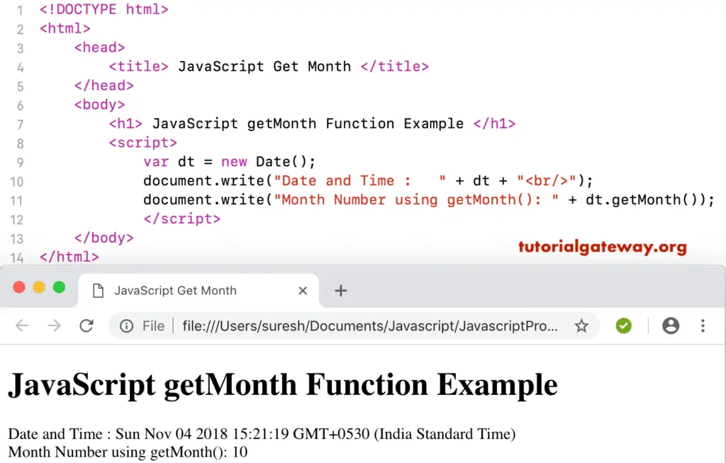 JavaScript getMonth Example