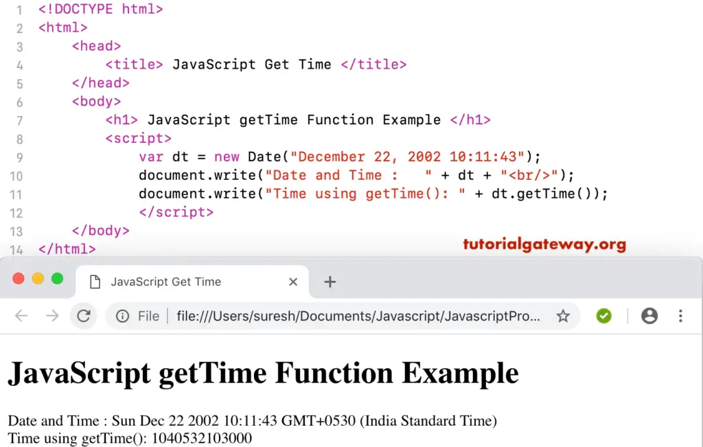 JavaScript getTime Example