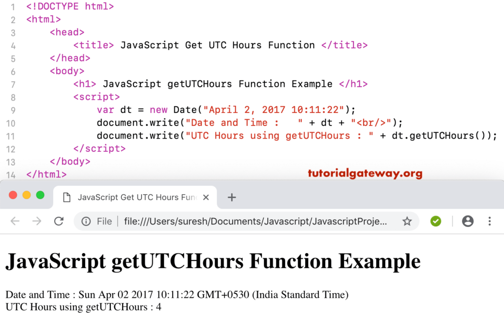 JavaScript getUTCHours Example