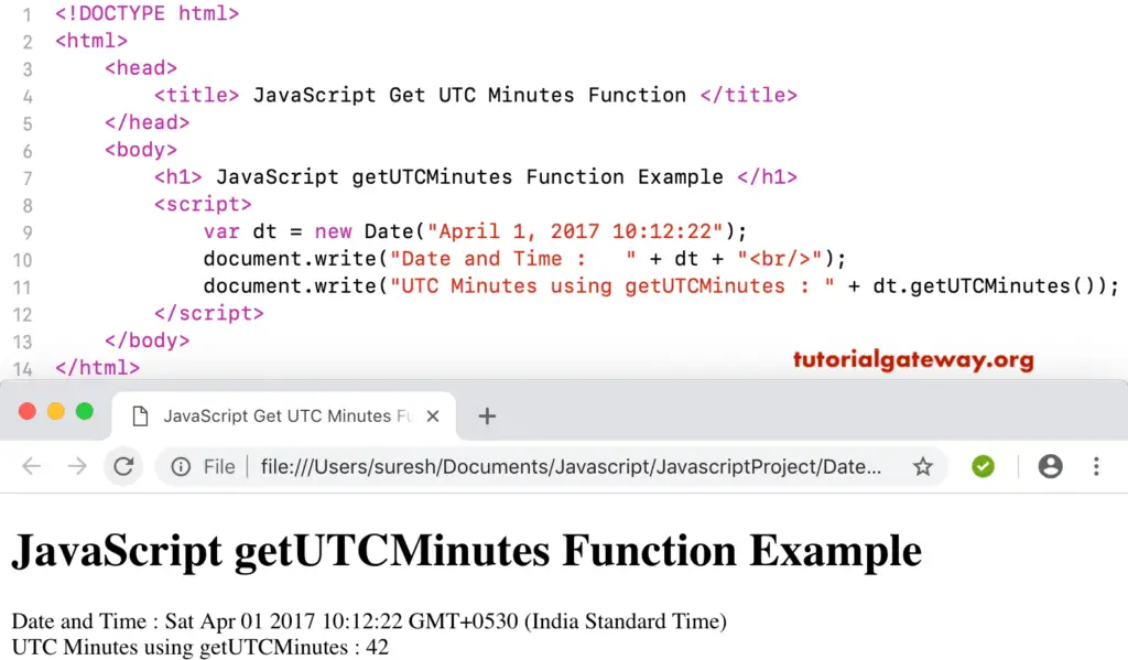 JavaScript getUTCMinutes Example