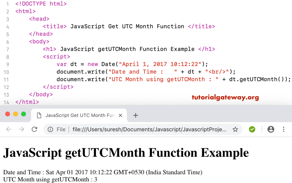 JavaScript getUTCMonth Example