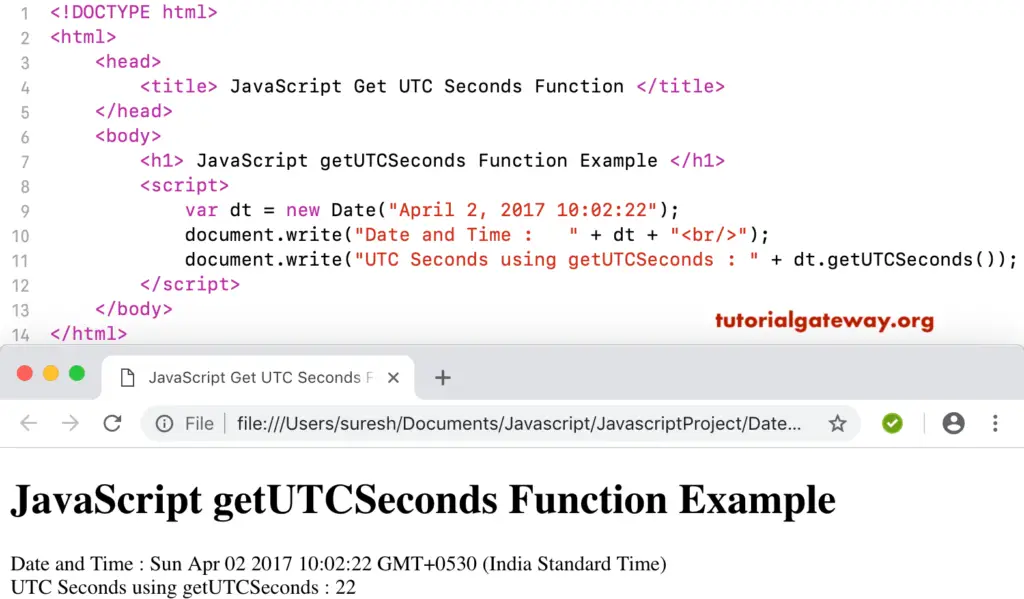 JavaScript getUTCSeconds Example