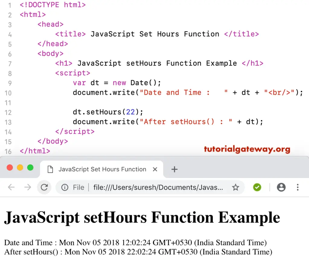 JavaScript setHours Function 1