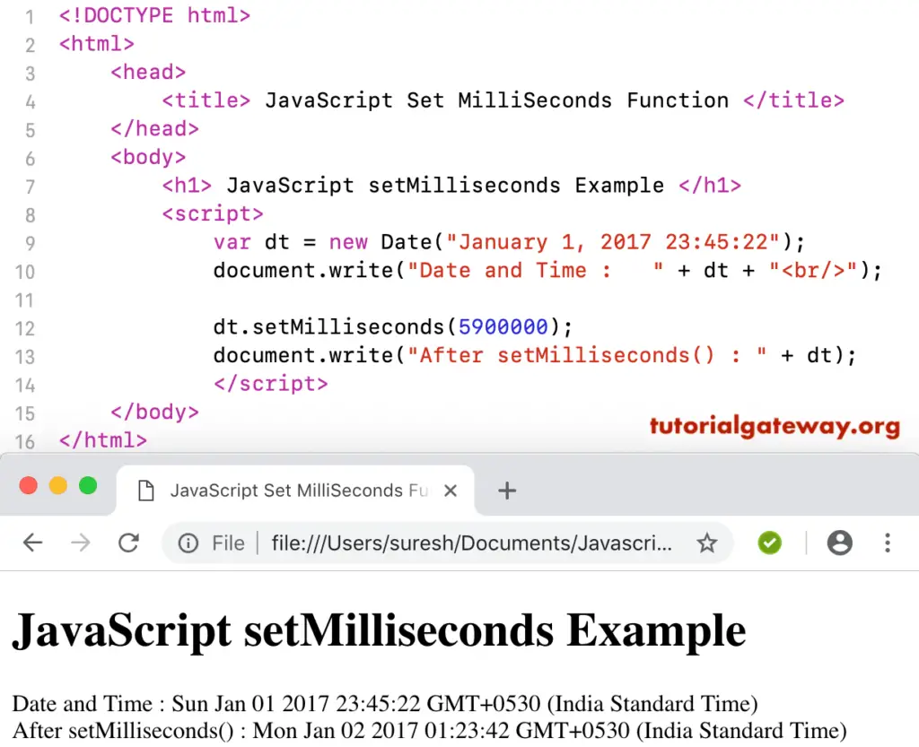 JavaScript setMilliseconds Example
