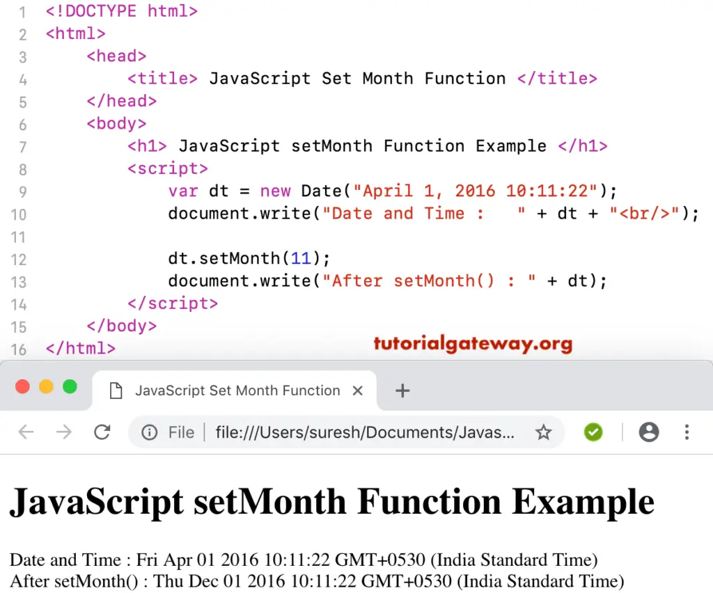 JavaScript setMonth Example