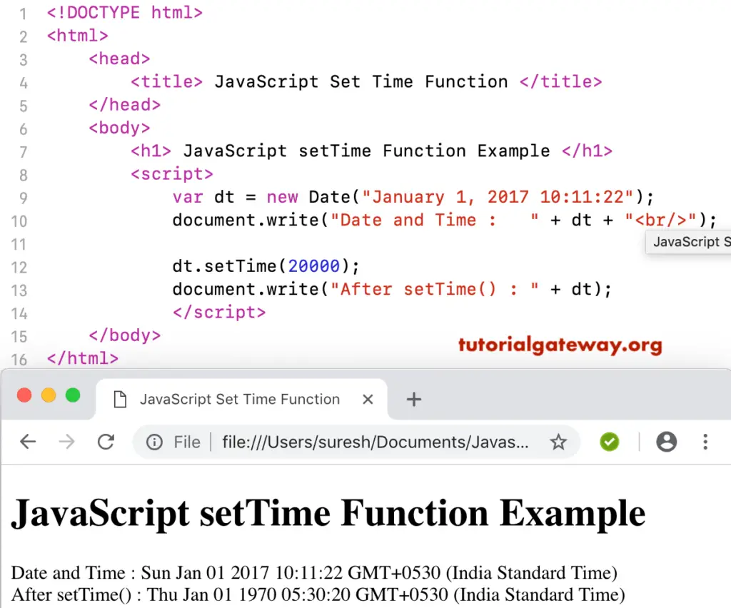 JavaScript setTime Example