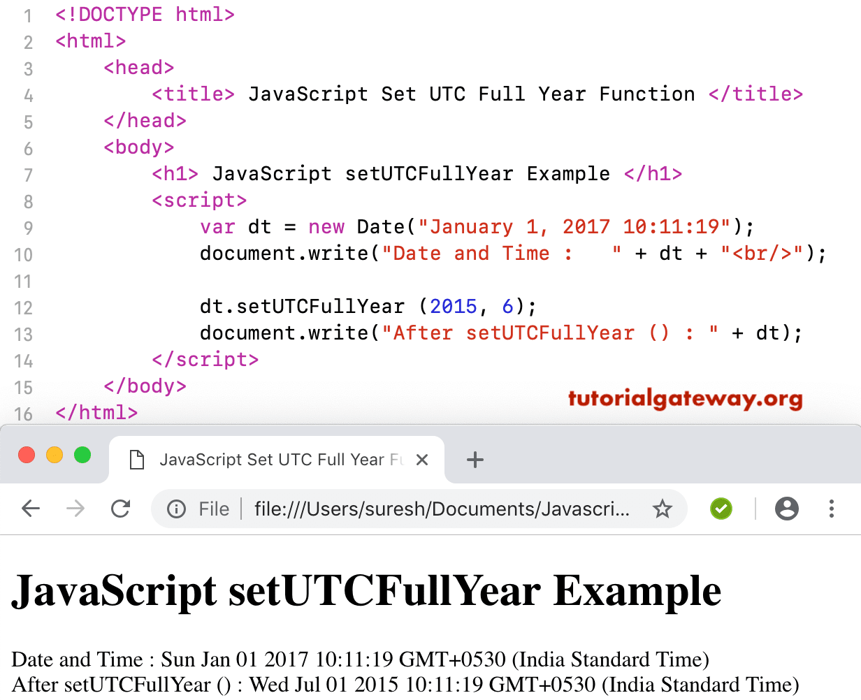 JavaScript setUTCFullYear Function 2