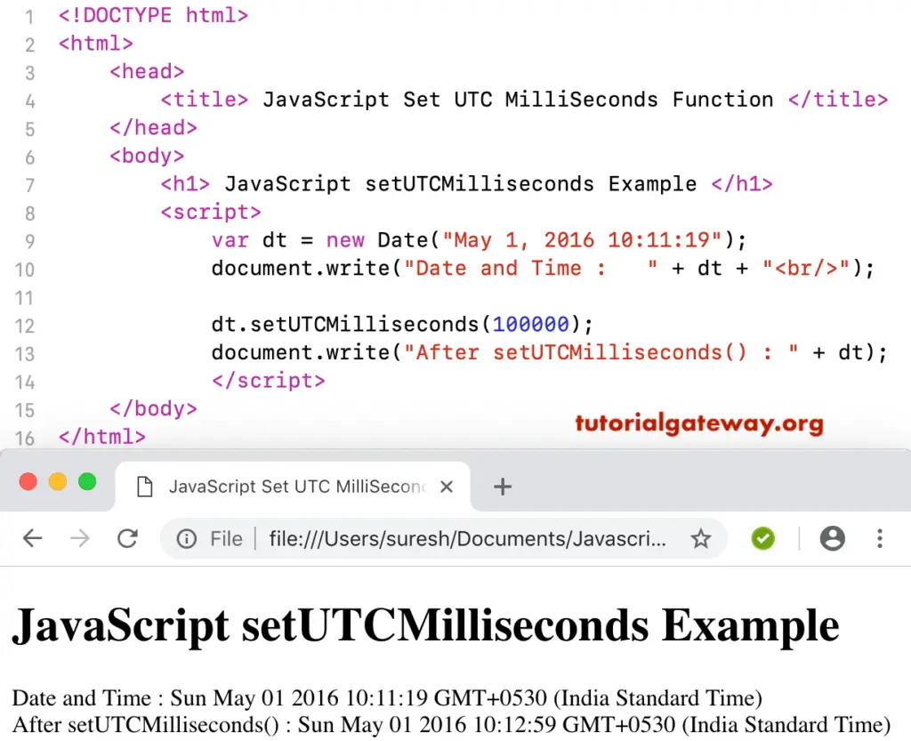 JavaScript setUTCMilliseconds Example 2