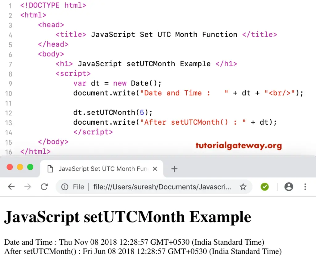 JavaScript setUTCMonth Example