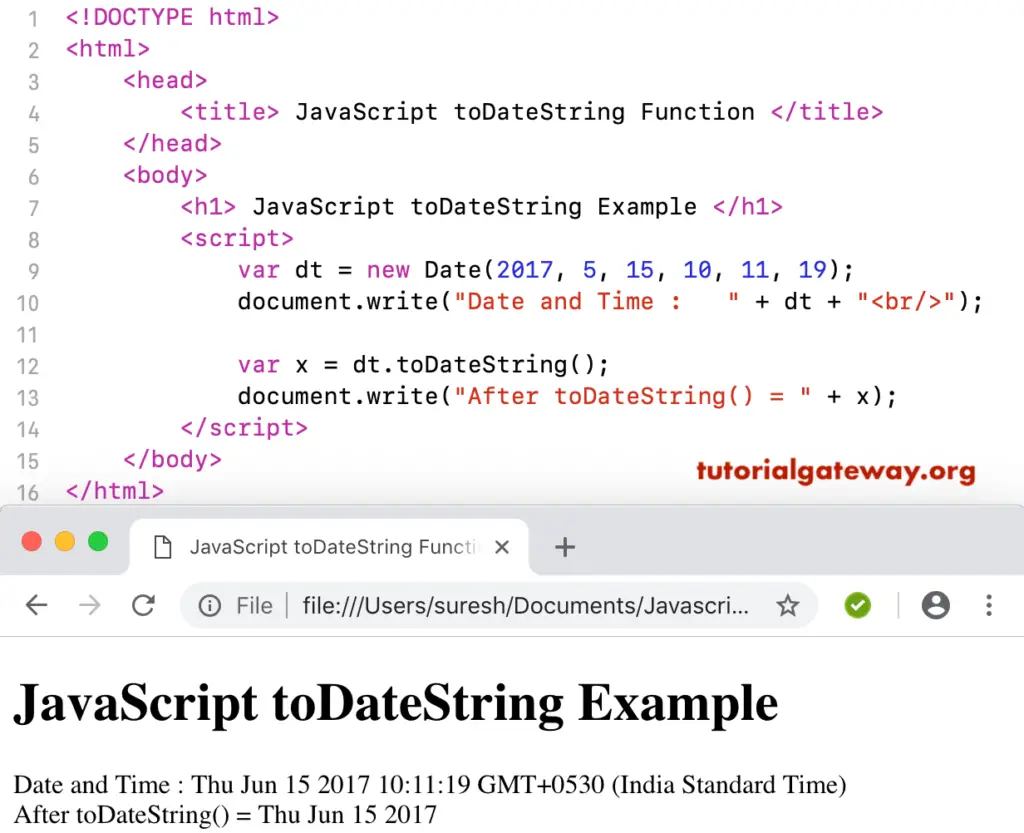 JavaScript toDateString Example