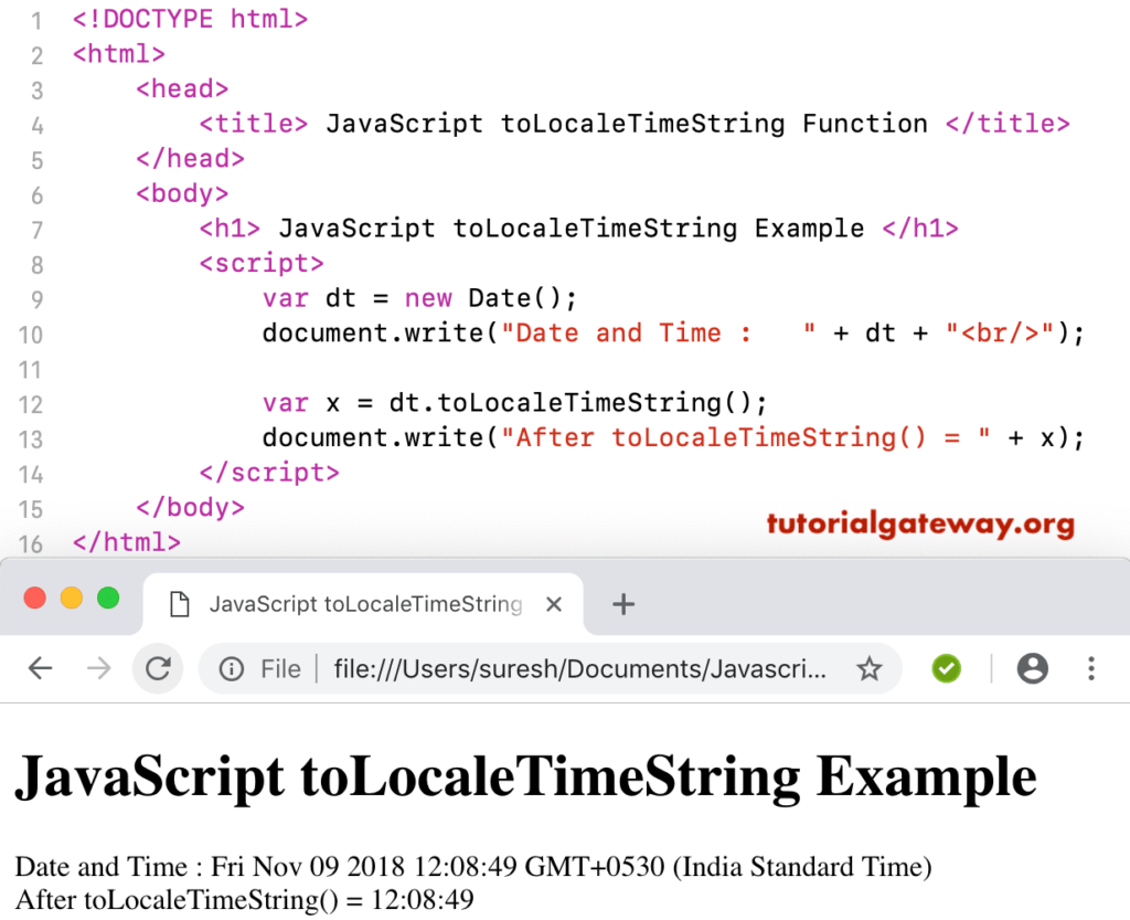 JavaScript toLocaleTimeString Example