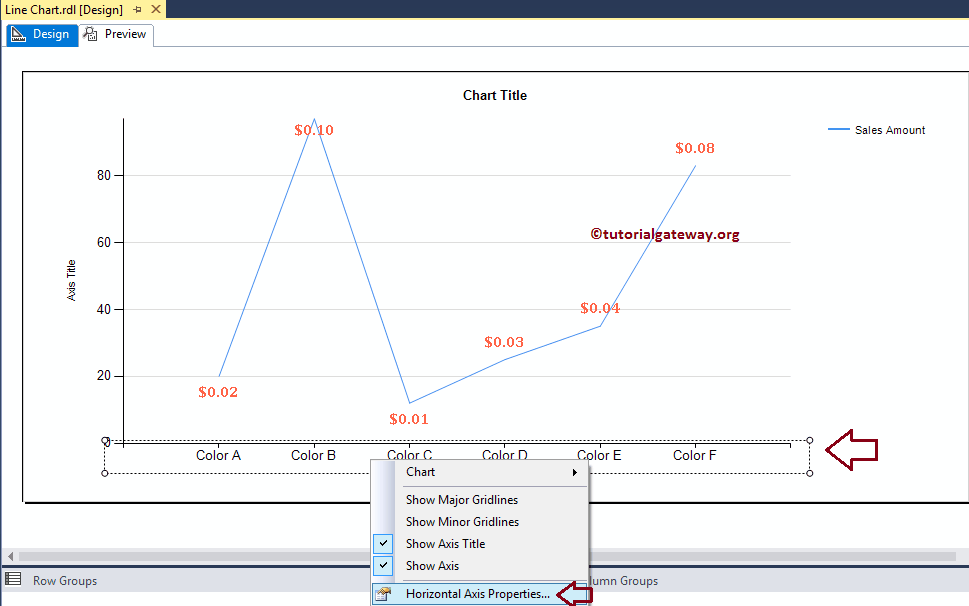 Line Chart Horizontal Axis Properties