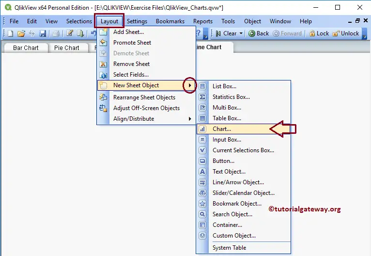 Choose New Sheet Object and Chart from Layout Menu 3