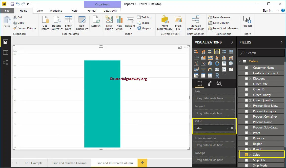 Line and Clustered Column Chart in Power BI 1