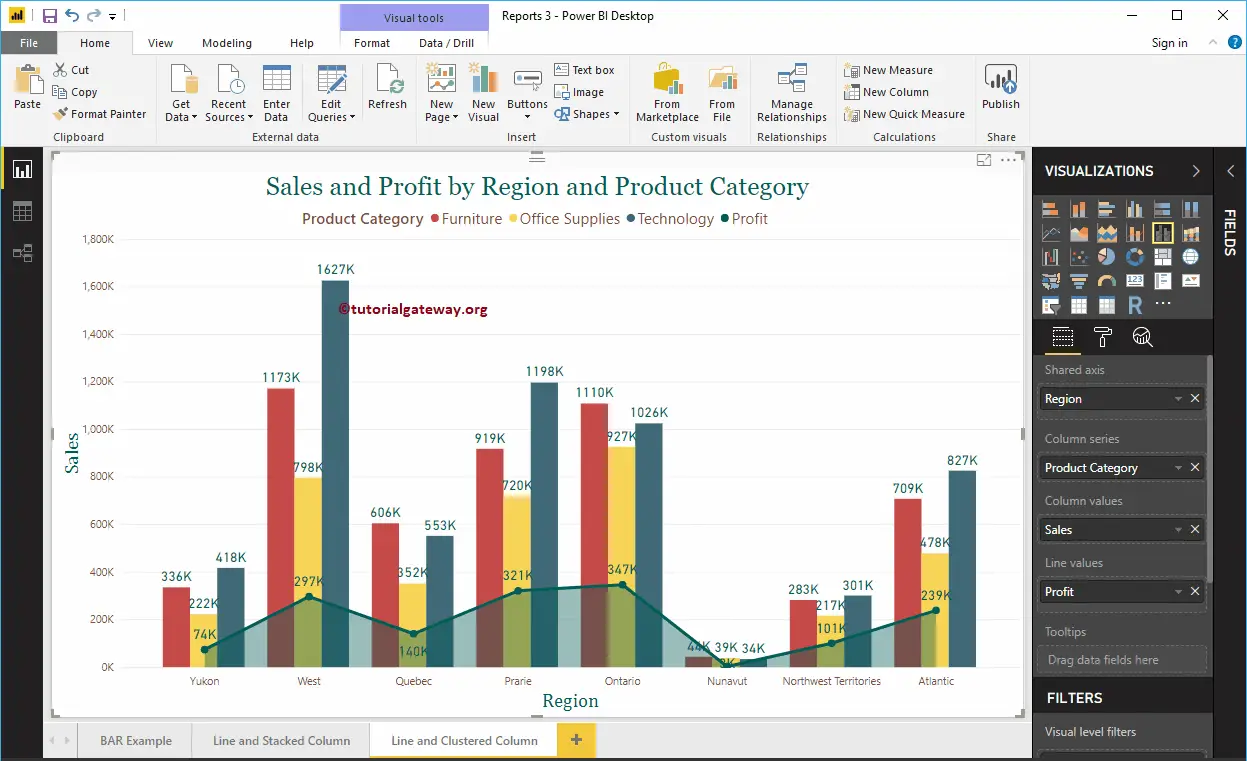 Line and Clustered Column Chart in Power BI 12