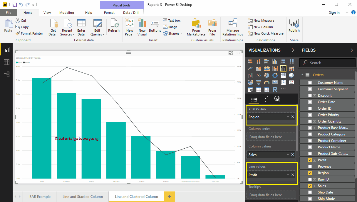 Line and Clustered Column Chart in Power BI 3