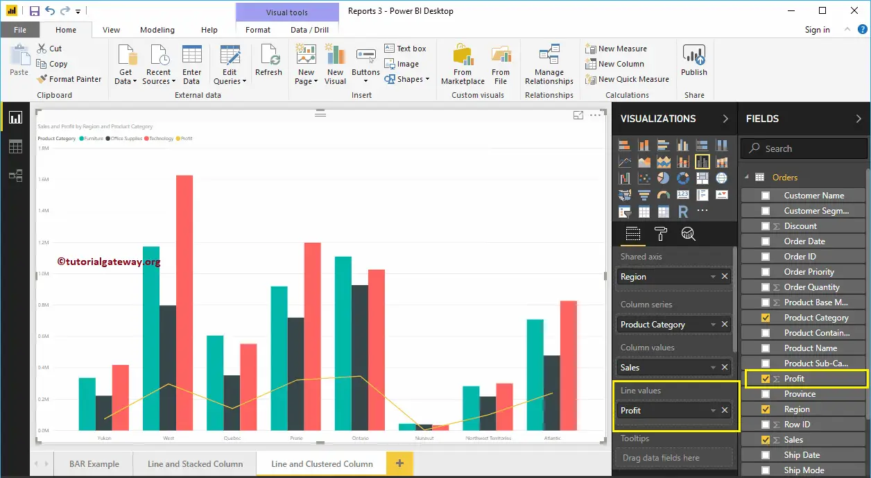 Line and Clustered Column Chart in Power BI 9