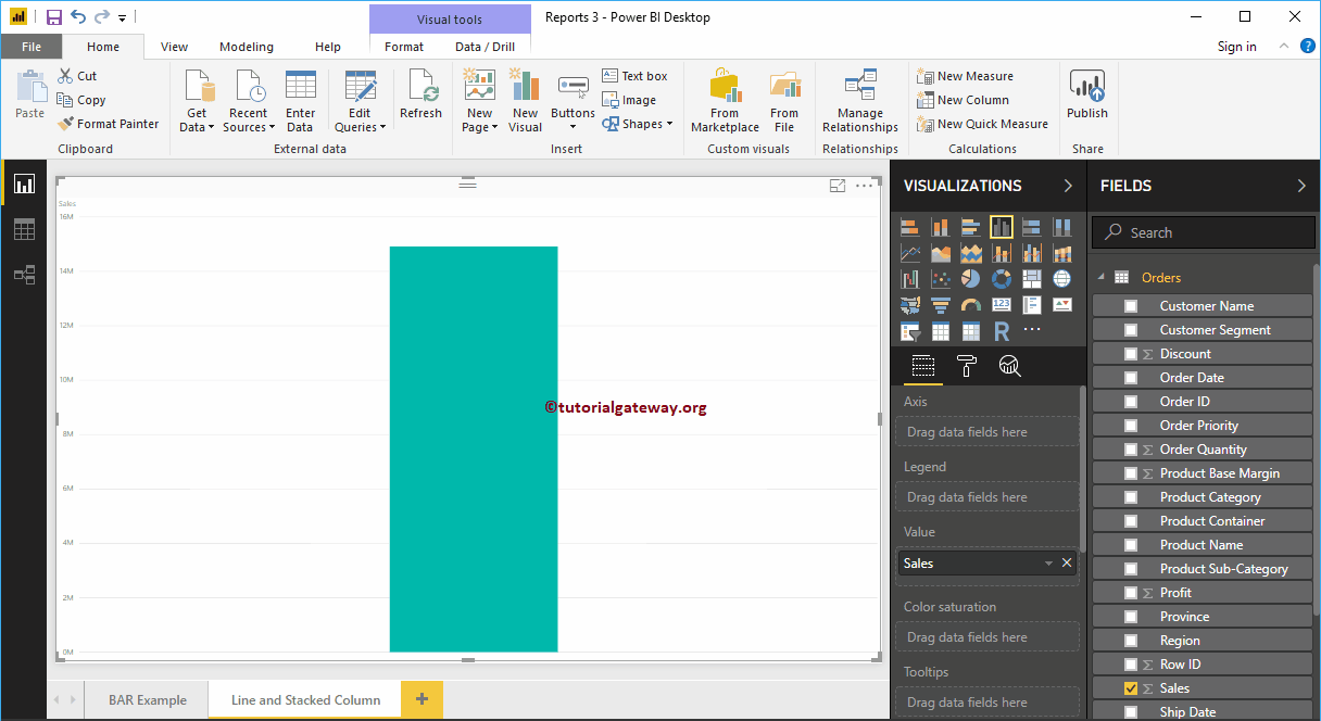 Line and Stacked Column Chart in Power BI 1