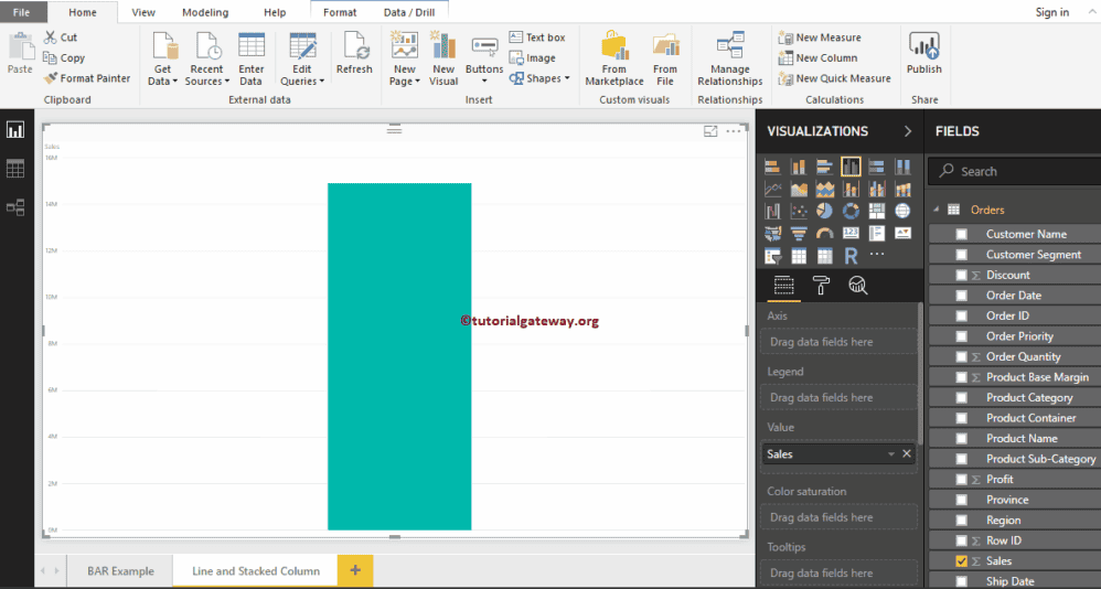 Line and Stacked Column Chart in Power BI 1