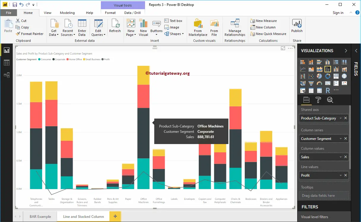 Line and Stacked Column Chart in Power BI 10