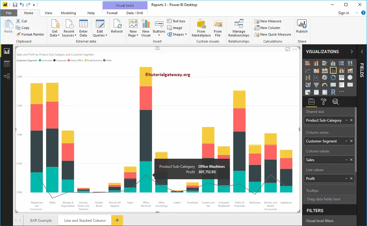 Line and Stacked Column Chart in Power BI 11