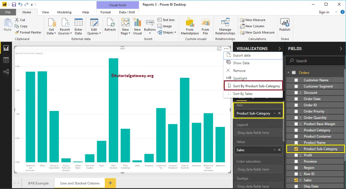 Line and Stacked Column Chart in Power BI 2
