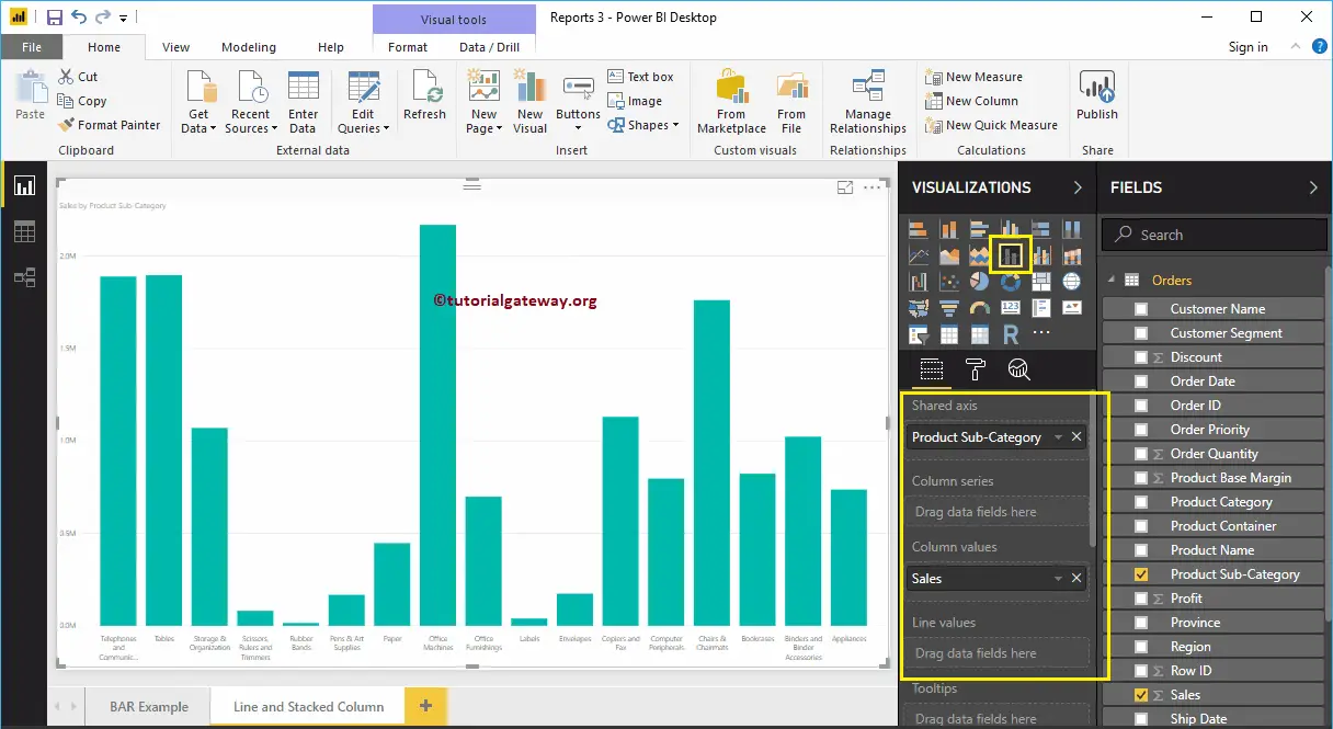 Line and Stacked Column Chart in Power BI 3